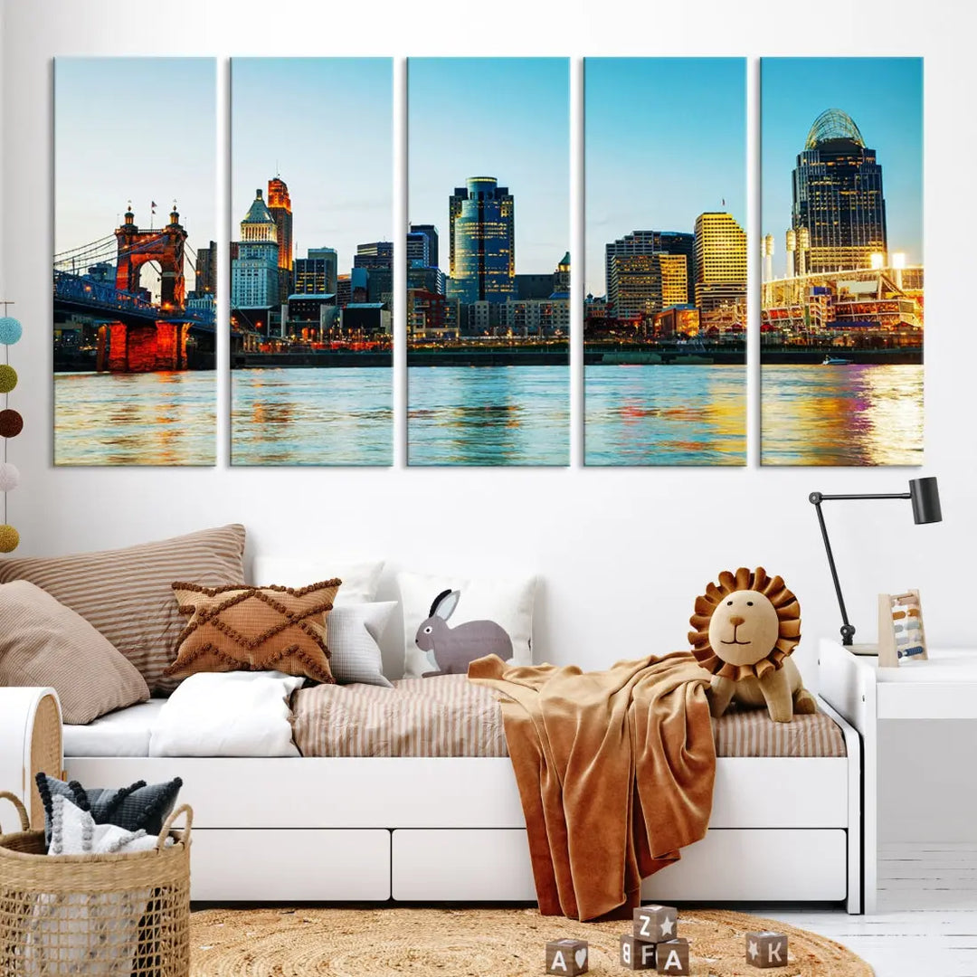 Beautiful Cincinnati City Skyline Wall Art Cityscape Canvas Print Framed