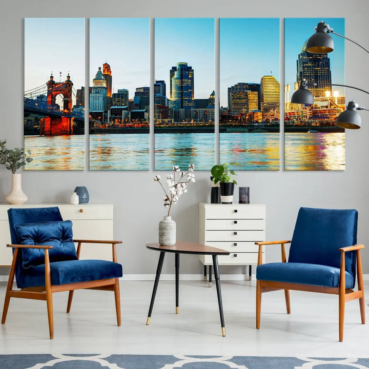 Beautiful Cincinnati City Skyline Wall Art Cityscape Canvas Print Framed