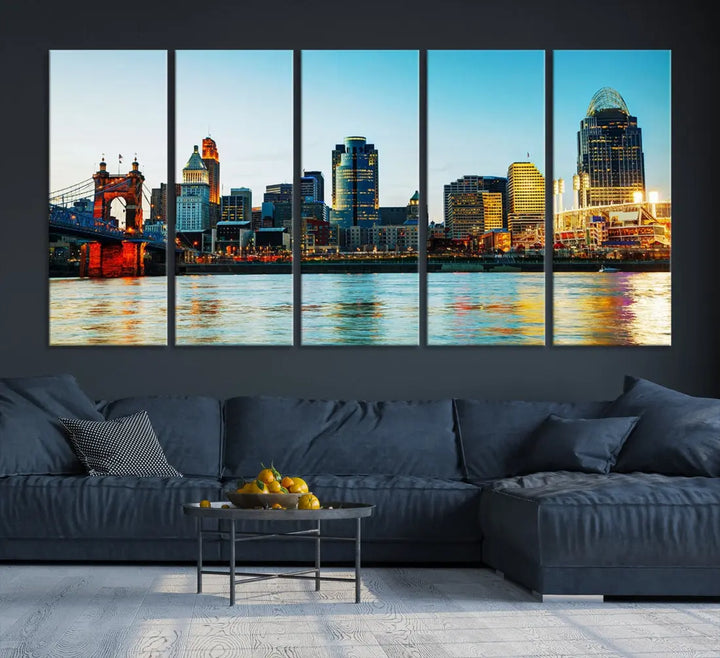 Beautiful Cincinnati City Skyline Wall Art Cityscape Canvas Print Framed