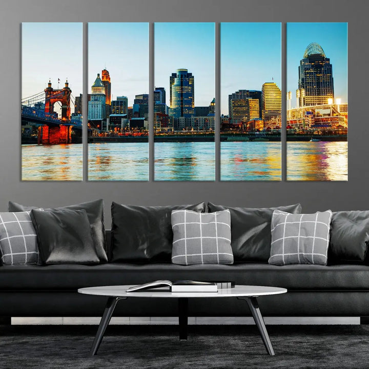 Beautiful Cincinnati City Skyline Wall Art Cityscape Canvas Print Framed