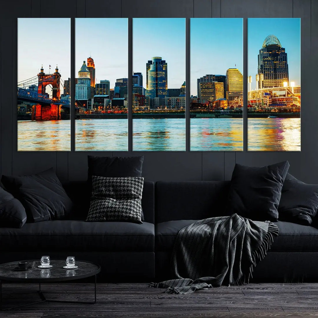 Beautiful Cincinnati City Skyline Wall Art Cityscape Canvas Print Framed