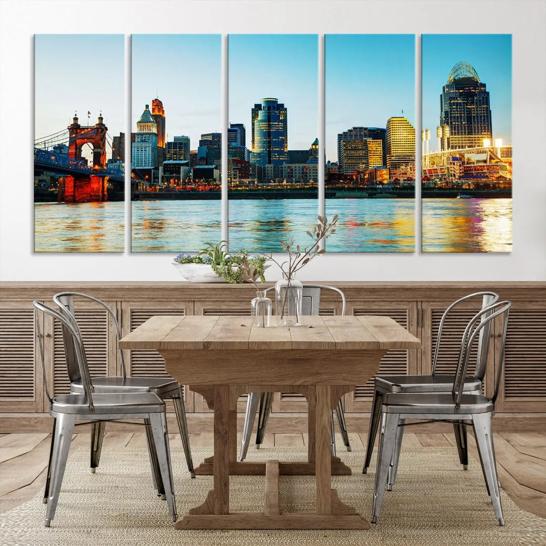 Beautiful Cincinnati City Skyline Wall Art Cityscape Canvas Print Framed