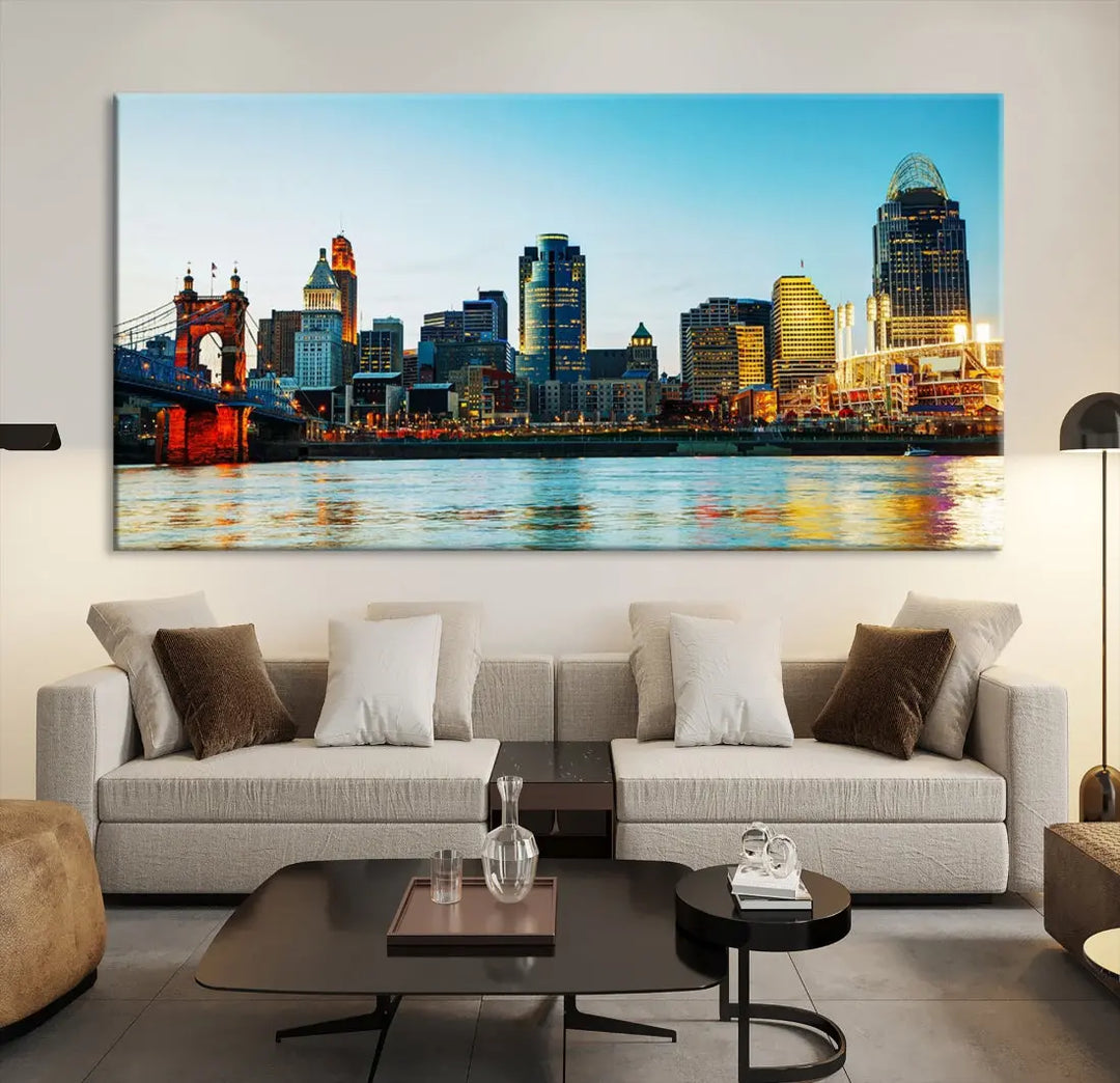 Beautiful Cincinnati City Skyline Wall Art Cityscape Canvas Print Framed