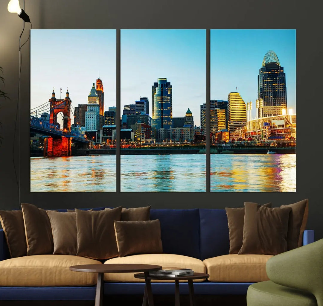 Beautiful Cincinnati City Skyline Wall Art Cityscape Canvas Print Framed