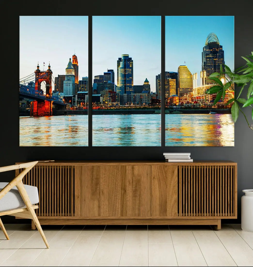 Beautiful Cincinnati City Skyline Wall Art Cityscape Canvas Print Framed