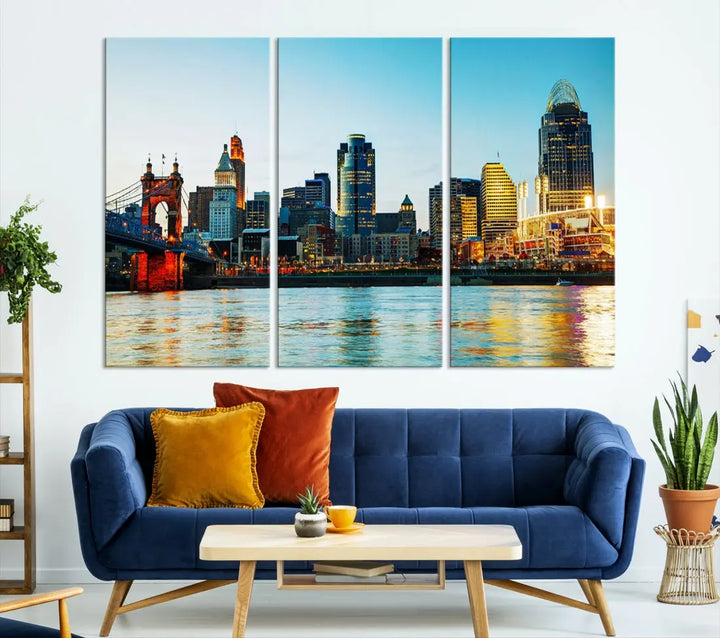 Beautiful Cincinnati City Skyline Wall Art Cityscape Canvas Print Framed