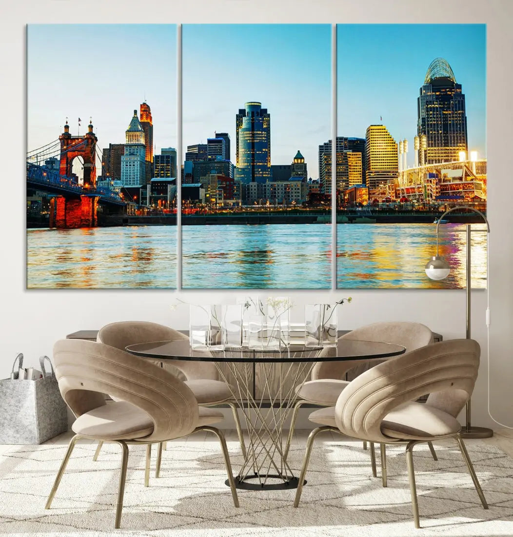 Beautiful Cincinnati City Skyline Wall Art Cityscape Canvas Print Framed