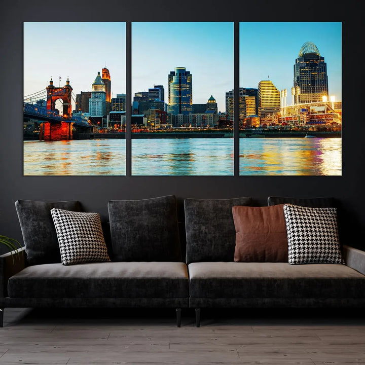 Beautiful Cincinnati City Skyline Wall Art Cityscape Canvas Print Framed