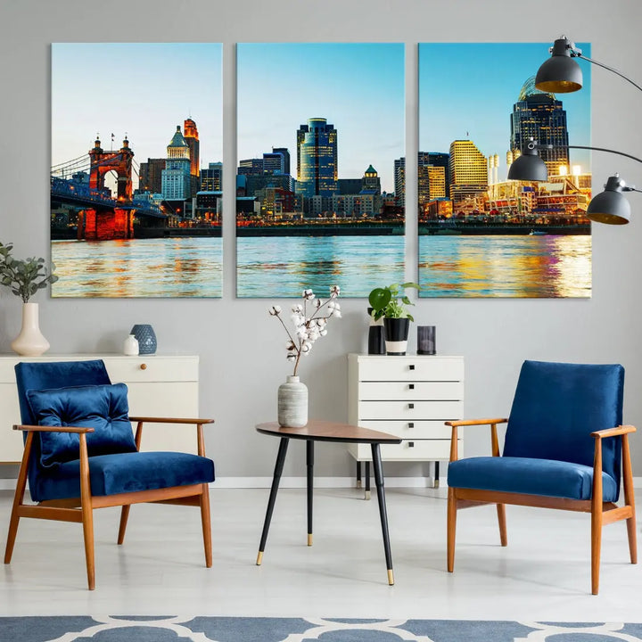 Beautiful Cincinnati City Skyline Wall Art Cityscape Canvas Print Framed