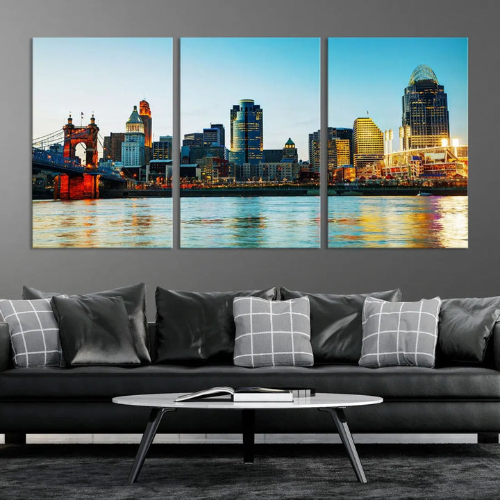 Beautiful Cincinnati City Skyline Wall Art Cityscape Canvas Print Framed