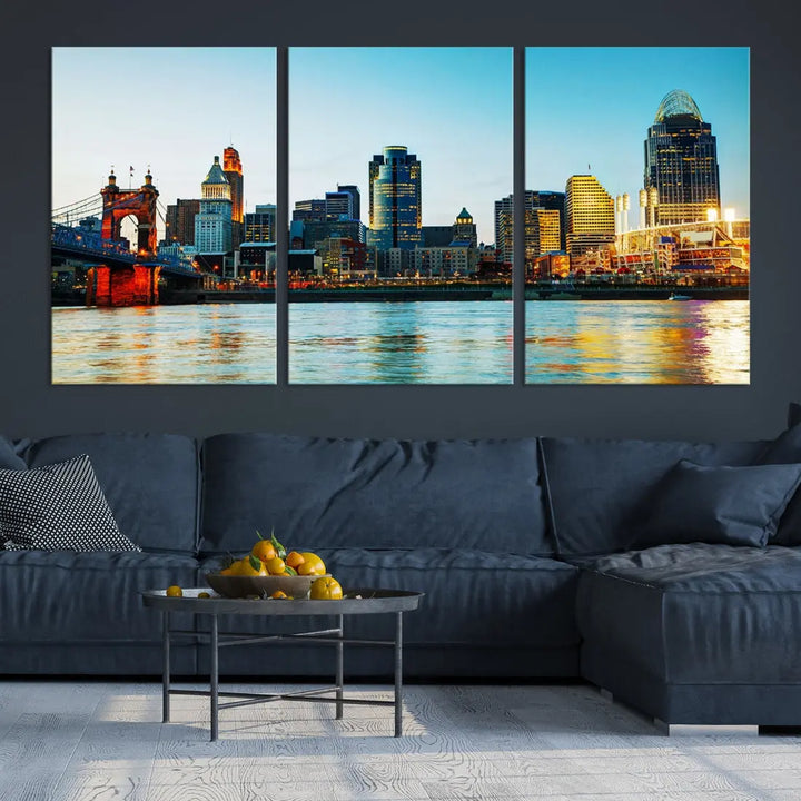 Beautiful Cincinnati City Skyline Wall Art Cityscape Canvas Print Framed