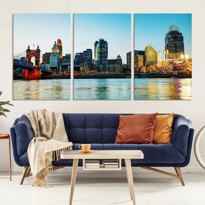 Beautiful Cincinnati City Skyline Wall Art Cityscape Canvas Print Framed