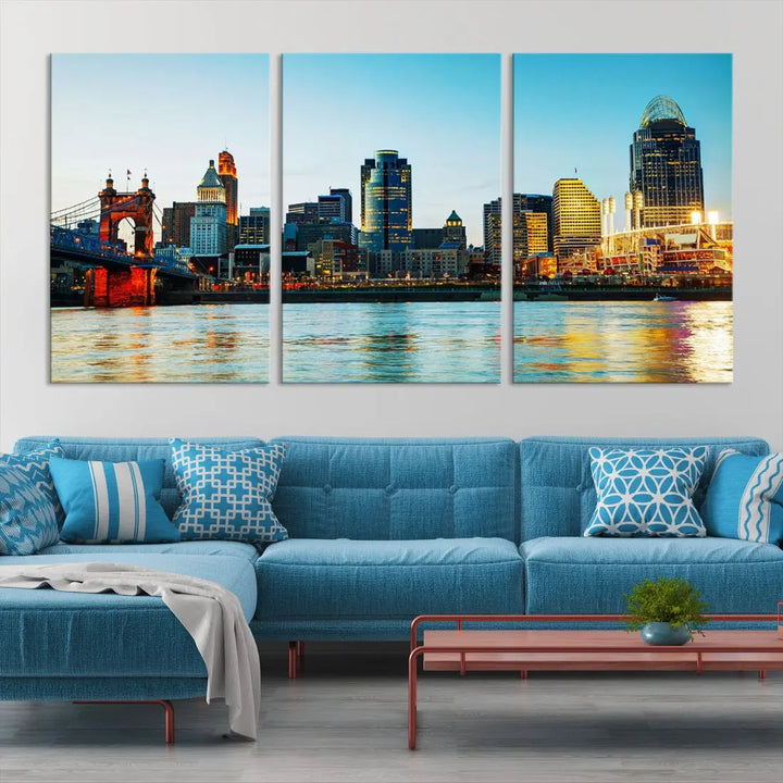 Beautiful Cincinnati City Skyline Wall Art Cityscape Canvas Print Framed