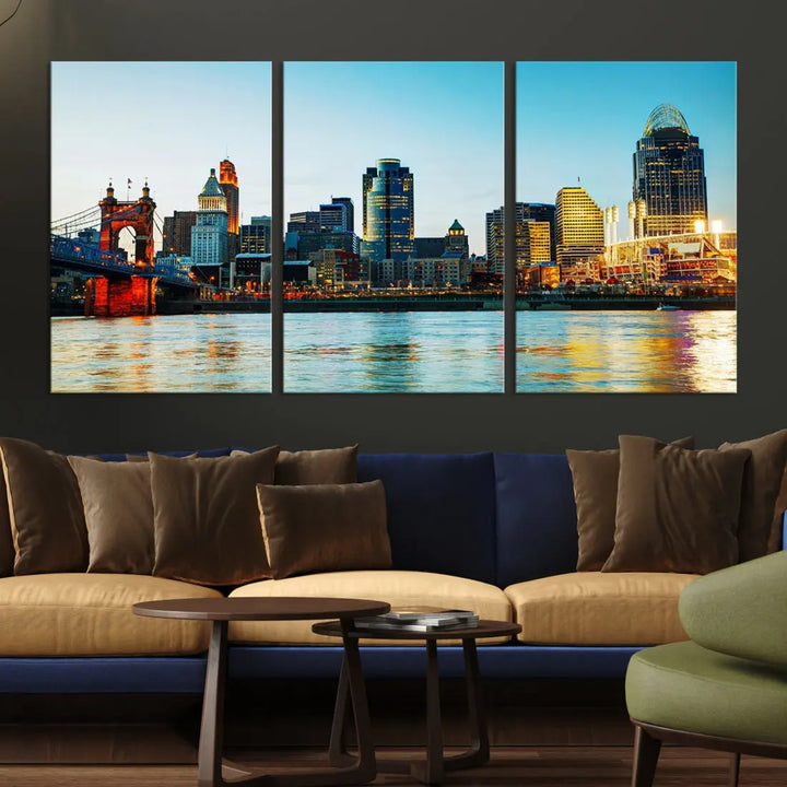 Beautiful Cincinnati City Skyline Wall Art Cityscape Canvas Print Framed