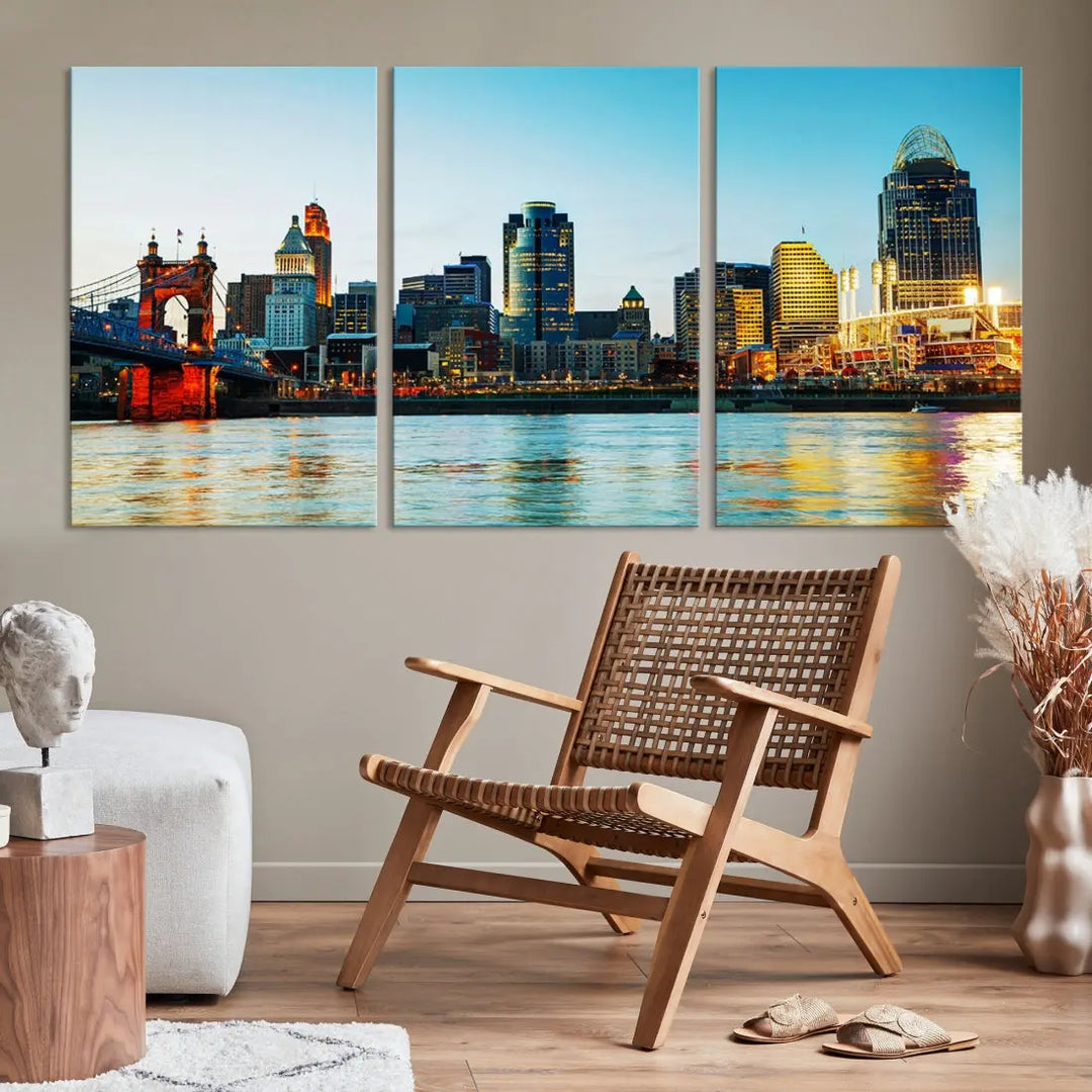 Beautiful Cincinnati City Skyline Wall Art Cityscape Canvas Print Framed