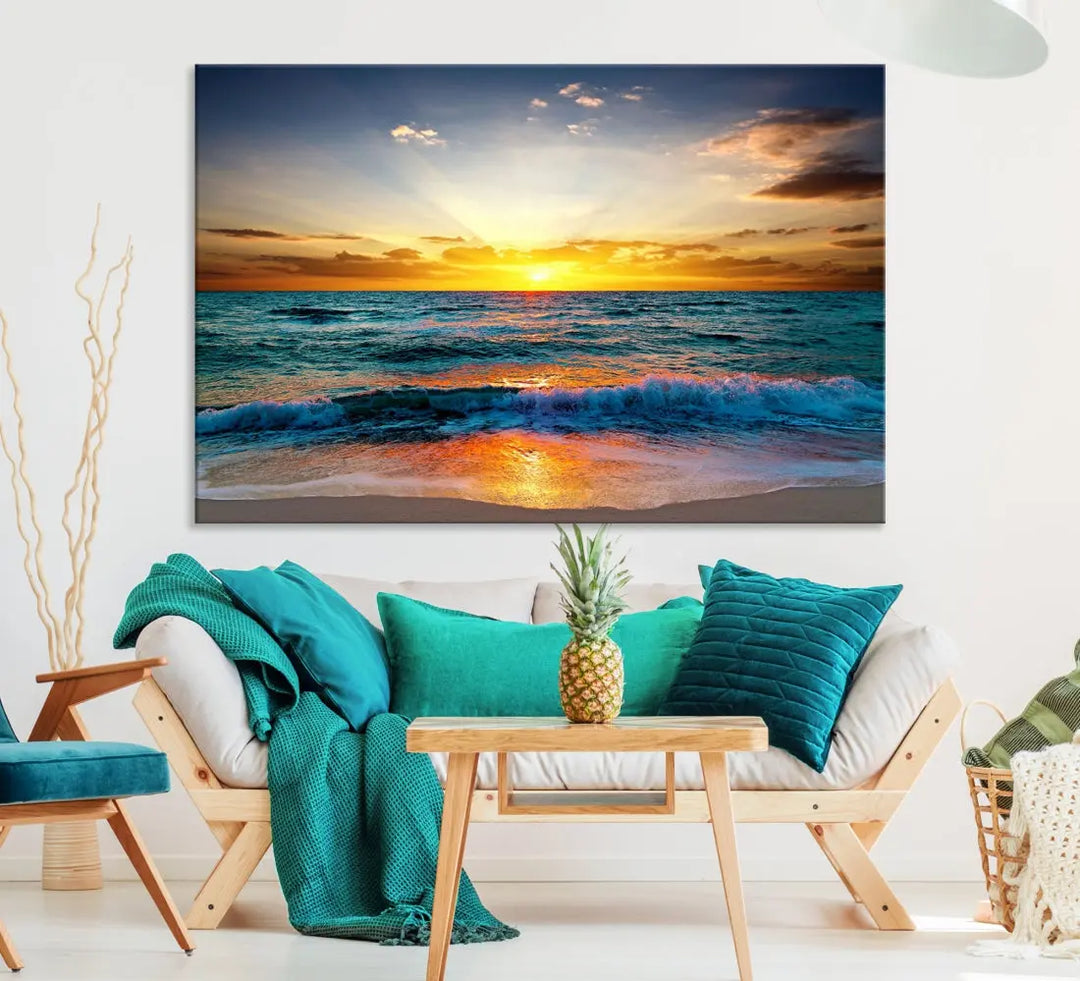 Beautiful Sunset on the Beach Coastal Wall Art Canvas Print for Dining Room Office Decor