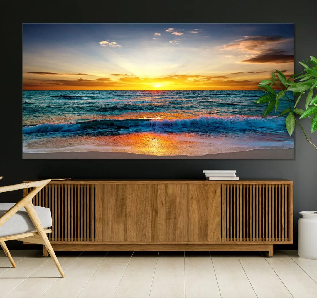 Beautiful Sunset on the Beach Coastal Wall Art Canvas Print for Dining Room Office Decor