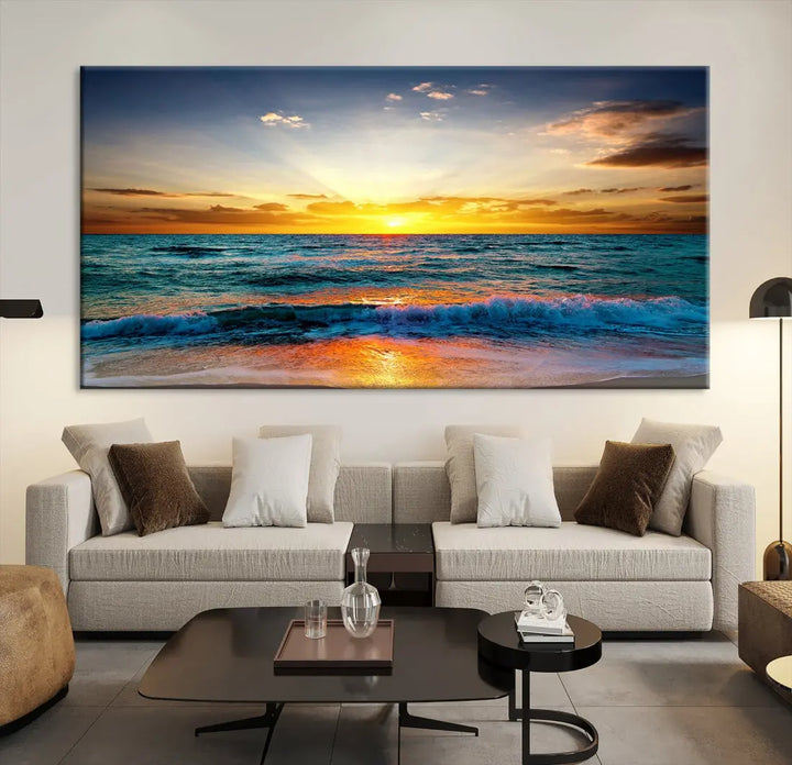 Beautiful Sunset on the Beach Coastal Wall Art Canvas Print for Dining Room Office Decor