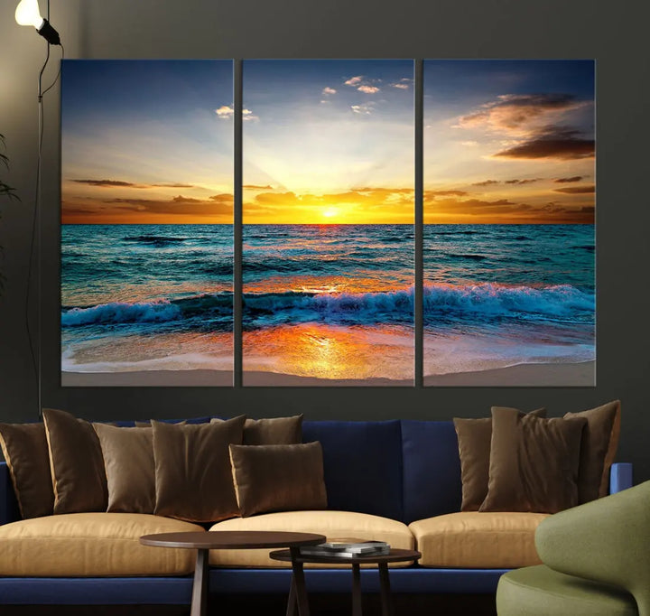 Beautiful Sunset on the Beach Coastal Wall Art Canvas Print for Dining Room Office Decor