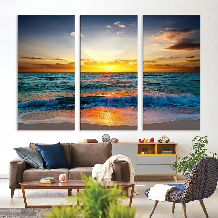 Beautiful Sunset on the Beach Coastal Wall Art Canvas Print for Dining Room Office Decor