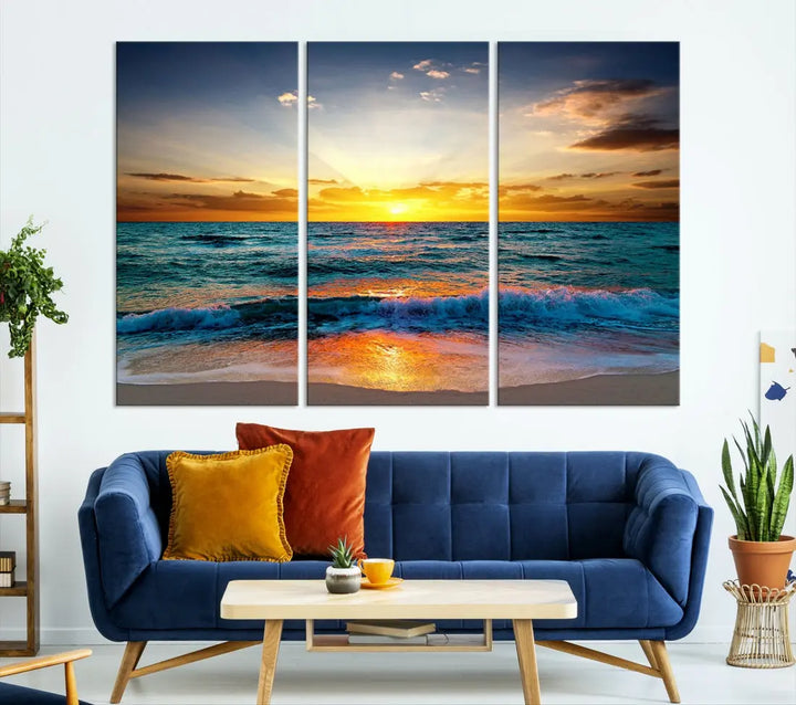 Beautiful Sunset on the Beach Coastal Wall Art Canvas Print for Dining Room Office Decor