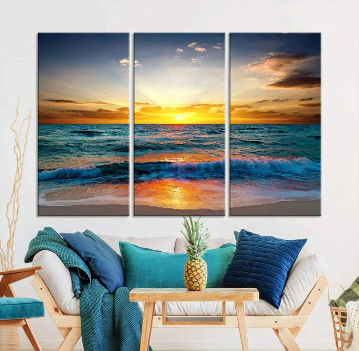 Beautiful Sunset on the Beach Coastal Wall Art Canvas Print for Dining Room Office Decor