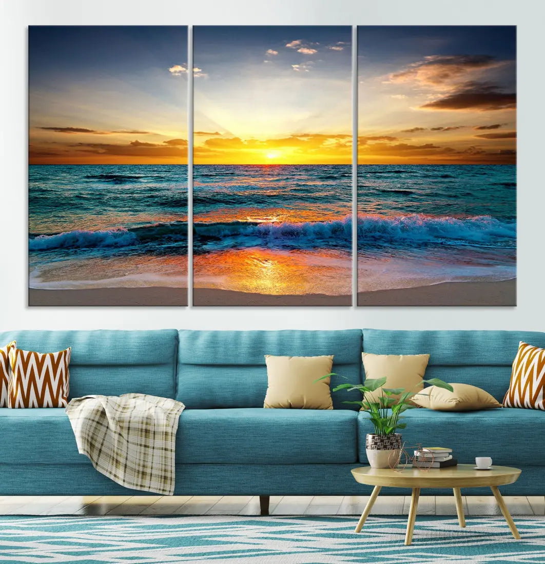 Beautiful Sunset on the Beach Coastal Wall Art Canvas Print for Dining Room Office Decor