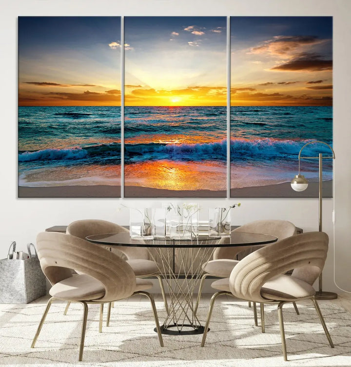 Beautiful Sunset on the Beach Coastal Wall Art Canvas Print for Dining Room Office Decor