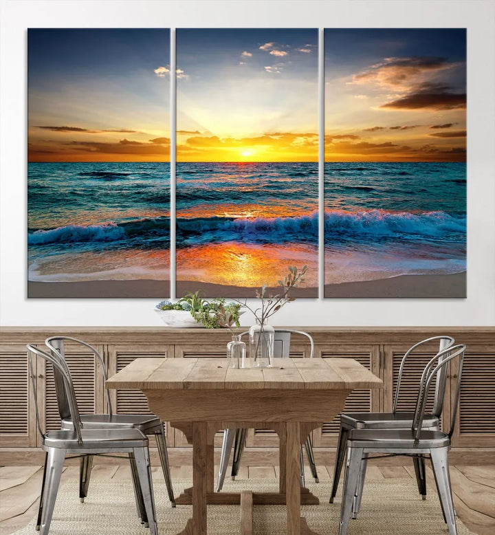 Beautiful Sunset on the Beach Coastal Wall Art Canvas Print for Dining Room Office Decor