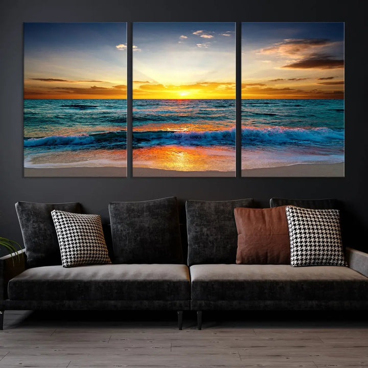 Beautiful Sunset on the Beach Coastal Wall Art Canvas Print for Dining Room Office Decor