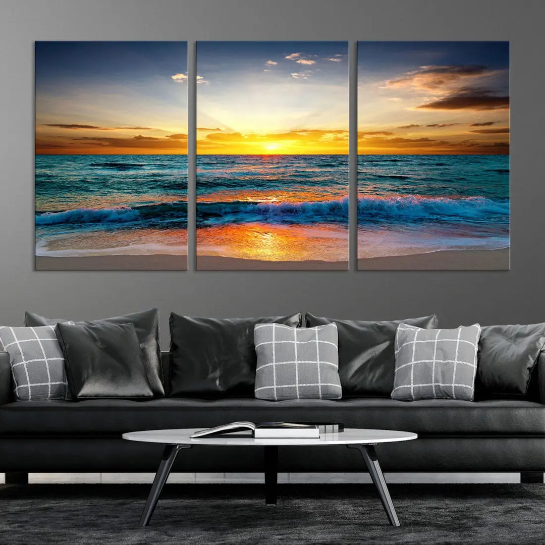 Beautiful Sunset on the Beach Coastal Wall Art Canvas Print for Dining Room Office Decor