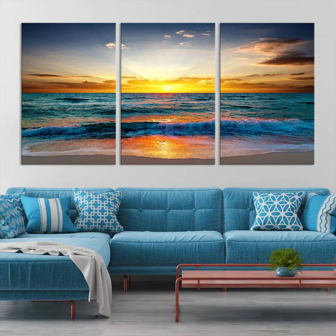 Beautiful Sunset on the Beach Coastal Wall Art Canvas Print for Dining Room Office Decor