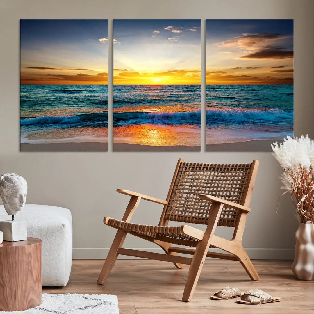 Beautiful Sunset on the Beach Coastal Wall Art Canvas Print for Dining Room Office Decor