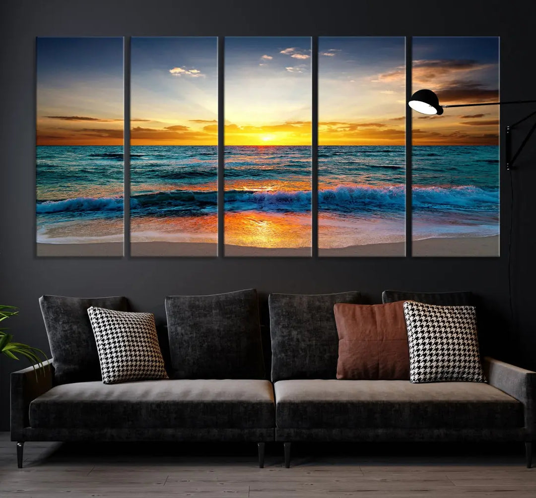 Beautiful Sunset on the Beach Coastal Wall Art Canvas Print for Dining Room Office Decor