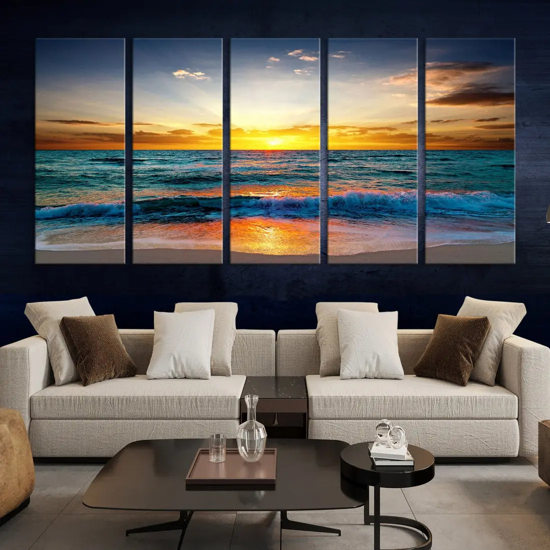 Beautiful Sunset on the Beach Coastal Wall Art Canvas Print for Dining Room Office Decor