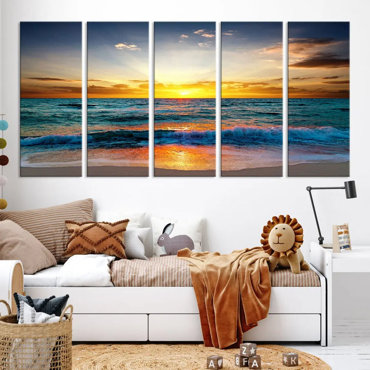 Beautiful Sunset on the Beach Coastal Wall Art Canvas Print for Dining Room Office Decor