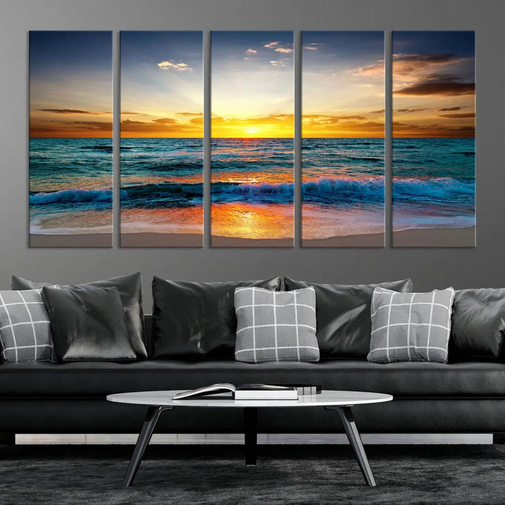 Beautiful Sunset on the Beach Coastal Wall Art Canvas Print for Dining Room Office Decor