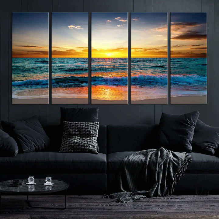 Beautiful Sunset on the Beach Coastal Wall Art Canvas Print for Dining Room Office Decor