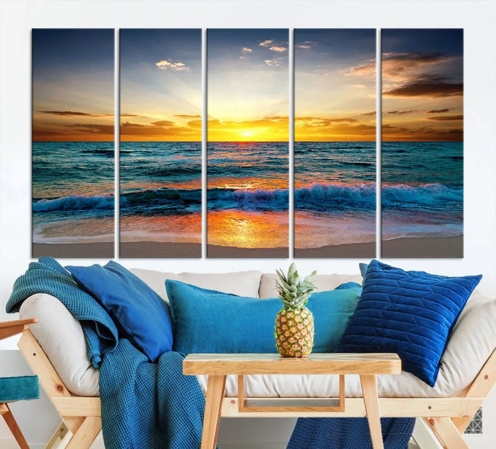 Beautiful Sunset on the Beach Coastal Wall Art Canvas Print for Dining Room Office Decor