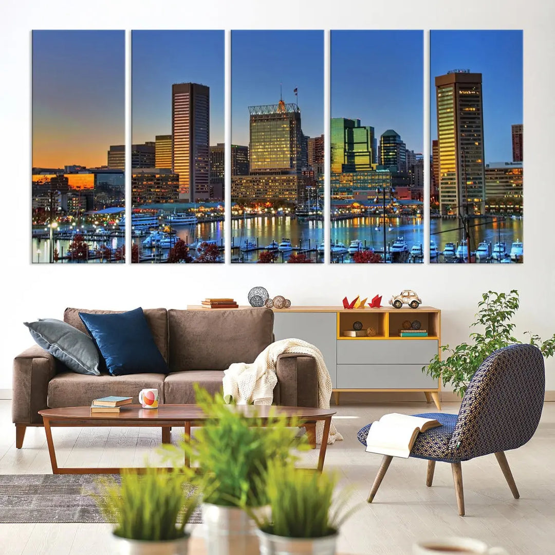 Beautiful Sunset over Baltimore Downtown Skyline Wall Art Print Apartment Decor