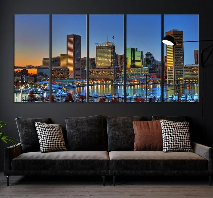 Beautiful Sunset over Baltimore Downtown Skyline Wall Art Print Apartment Decor