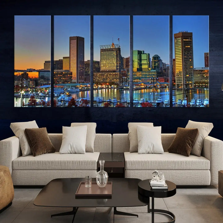 Beautiful Sunset over Baltimore Downtown Skyline Wall Art Print Apartment Decor