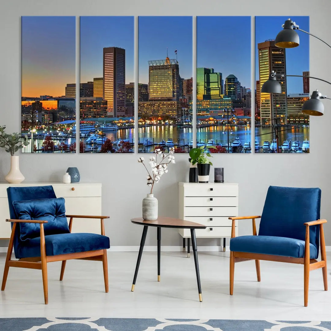 Beautiful Sunset over Baltimore Downtown Skyline Wall Art Print Apartment Decor