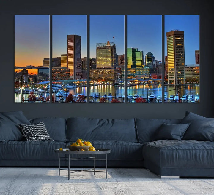 Beautiful Sunset over Baltimore Downtown Skyline Wall Art Print Apartment Decor