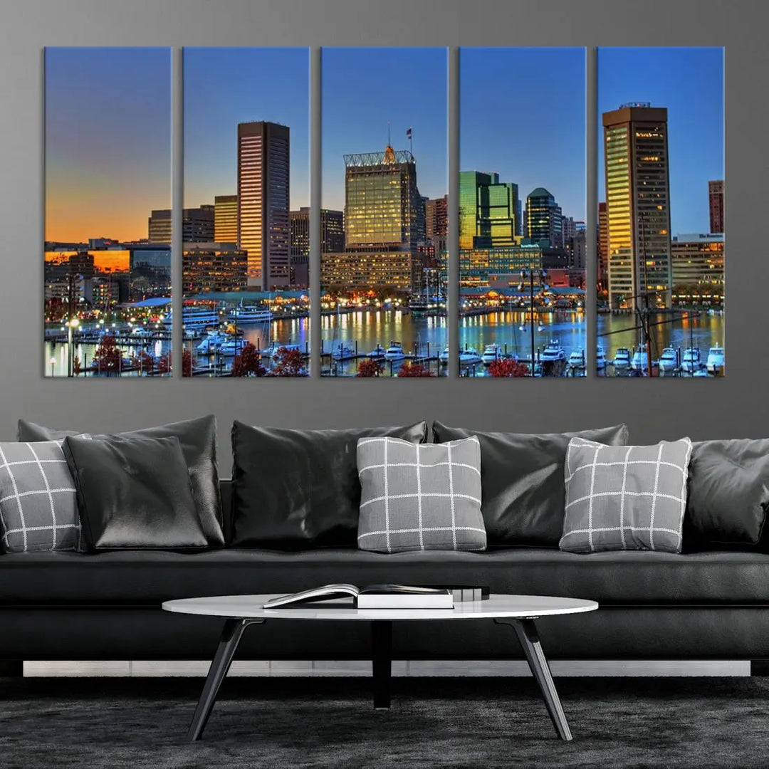 Beautiful Sunset over Baltimore Downtown Skyline Wall Art Print Apartment Decor