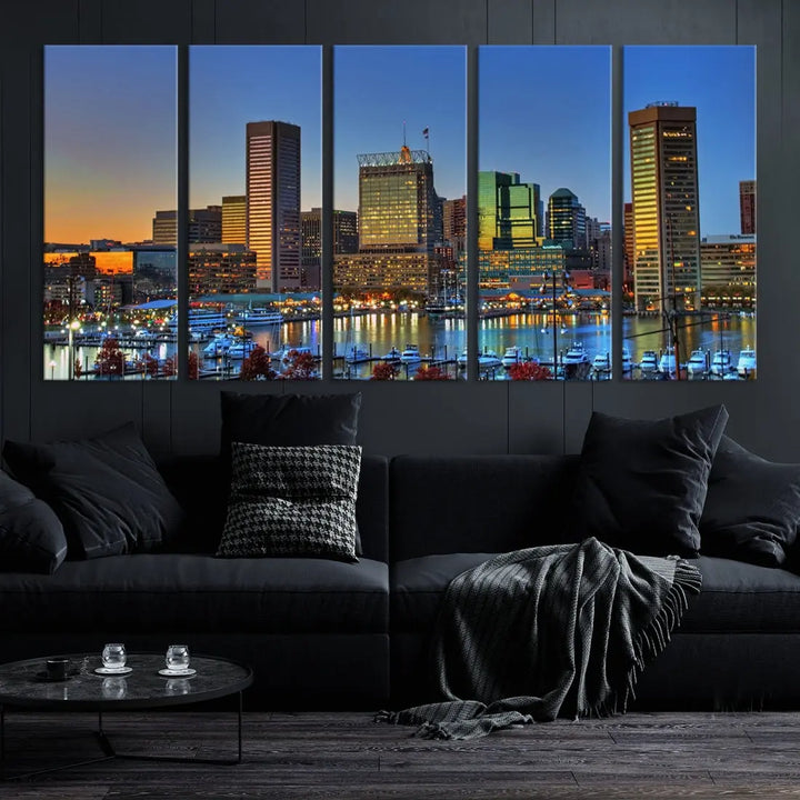 Beautiful Sunset over Baltimore Downtown Skyline Wall Art Print Apartment Decor