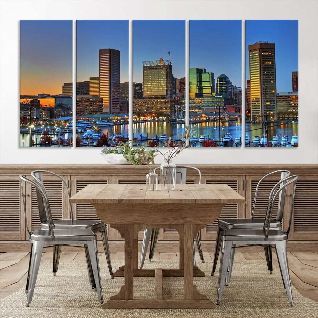 Beautiful Sunset over Baltimore Downtown Skyline Wall Art Print Apartment Decor