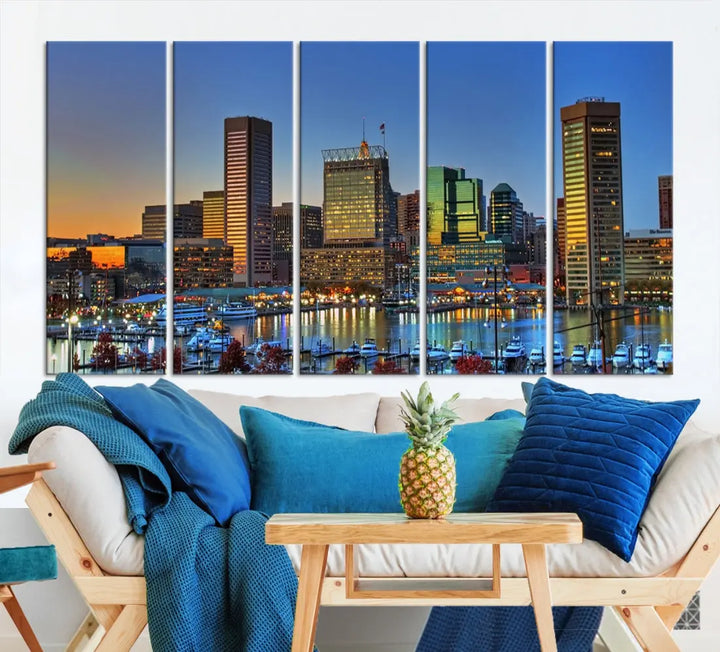 Beautiful Sunset over Baltimore Downtown Skyline Wall Art Print Apartment Decor