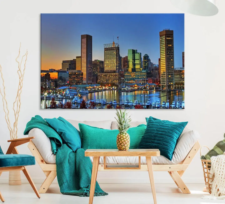 Beautiful Sunset over Baltimore Downtown Skyline Wall Art Print Apartment Decor