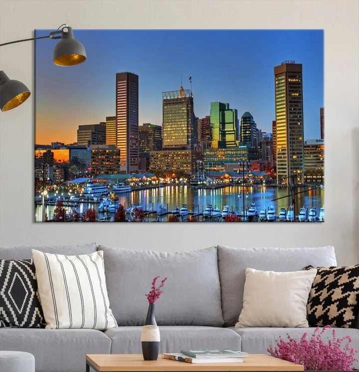 Beautiful Sunset over Baltimore Downtown Skyline Wall Art Print Apartment Decor